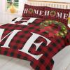 3 Pieces Full Bedding Duvet Covers Set Christmas Home Texts Pine Wreath Soft Quilt Cover and Pillow Shams,Lightweight Comforter Cover Sets for Bedroom Decor Chic Buffalo Check view 3