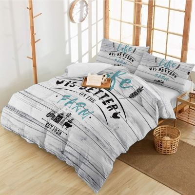 3 Pieces California King Bedding Duvet Covers Set Western Country Farm Animals Soft Quilt Cover and Pillow Shams,Lightweight Comforter Cover Sets for Bedroom Decor Rural Windmill Cow Grey Wood Board