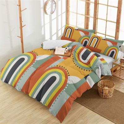 3 Pieces Full Bedding Duvet Covers Set Africa Geometric Arch Line Soft Quilt Cover and Pillow Shams,Lightweight Comforter Cover Sets for Bedroom Decor Mid Century Color Art