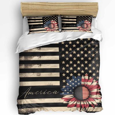 3 Pieces Cali King Bedding Duvet Covers Set Vintage American Patriot Flag Sunflower Soft Quilt Cover and Pillow Shams,Lightweight Comforter Cover Sets for Bedroom Decor Vintage Shabby Wood Grain