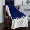 Chucoco Sherpa Fleece Blanket,Warm Cozy Plush Flannel Throw Blankets Abstract Oil Painting Smear Lightweight Fuzzy Bedroom Throws for Living Room,Office,Travel,Camping Navy Blue White Color Gradient view 2