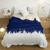 Chucoco Sherpa Fleece Blanket,Warm Cozy Plush Flannel Throw Blankets Abstract Oil Painting Smear Lightweight Fuzzy Bedroom Throws for Living Room,Office,Travel,Camping Navy Blue White Color Gradient view 3