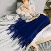 Chucoco Sherpa Fleece Blanket,Warm Cozy Plush Flannel Throw Blankets Abstract Oil Painting Smear Lightweight Fuzzy Bedroom Throws for Living Room,Office,Travel,Camping Navy Blue White Color Gradient view 4