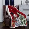 Chucoco Sherpa Throw Blanket Christmas Snowman Pine Tree Flannel Fleece Soft Cozy Warm Throws Luxury Microfiber Blankets Plush Quilt Bedspread for Bed Couch Sofa Geometric Snowflake on Xmas Red view 2