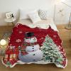 Chucoco Sherpa Throw Blanket Christmas Snowman Pine Tree Flannel Fleece Soft Cozy Warm Throws Luxury Microfiber Blankets Plush Quilt Bedspread for Bed Couch Sofa Geometric Snowflake on Xmas Red view 3