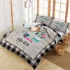 3 Pieces Full Bedding Duvet Covers Set Teal Bus RVs on Wood Plank Soft Quilt Cover and Pillow Shams,Lightweight Comforter Cover Sets for Bedroom Decor Camping Car Chic Buffalo Plaid view 1