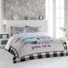 3 Pieces Full Bedding Duvet Covers Set Teal Bus RVs on Wood Plank Soft Quilt Cover and Pillow Shams,Lightweight Comforter Cover Sets for Bedroom Decor Camping Car Chic Buffalo Plaid view 2