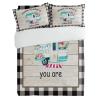 3 Pieces Full Bedding Duvet Covers Set Teal Bus RVs on Wood Plank Soft Quilt Cover and Pillow Shams,Lightweight Comforter Cover Sets for Bedroom Decor Camping Car Chic Buffalo Plaid view 3
