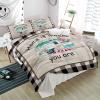 3 Pieces Full Bedding Duvet Covers Set Teal Bus RVs on Wood Plank Soft Quilt Cover and Pillow Shams,Lightweight Comforter Cover Sets for Bedroom Decor Camping Car Chic Buffalo Plaid view 4