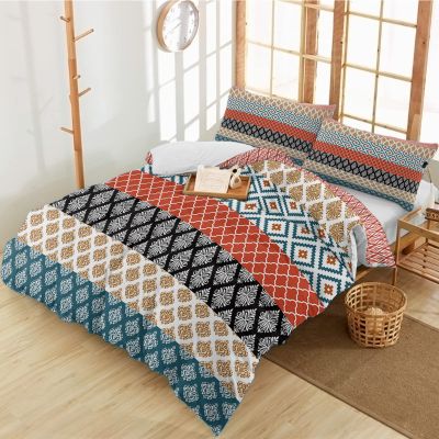 3 Pieces California King Bedding Duvet Covers Set Boho Ethnic Satin Texture Soft Quilt Cover and Pillow Shams,Lightweight Comforter Cover Sets for Bedroom Decor Ethnic Damask Flower Bohemian