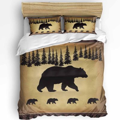 3 Pieces Cali King Bedding Duvet Covers Set Vintage Animal Winter Polar Bear Soft Quilt Cover and Pillow Shams,Lightweight Comforter Cover Sets for Bedroom Decor Christmas Pine Tree Black Silhouette