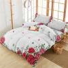 3 Pieces Full Bedding Duvet Covers Set Valentine's Day Blossoms Red Rose Flower Soft Quilt Cover and Pillow Shams,Lightweight Comforter Cover Sets for Bedroom Decor Green Boho Plant Leaf view 1