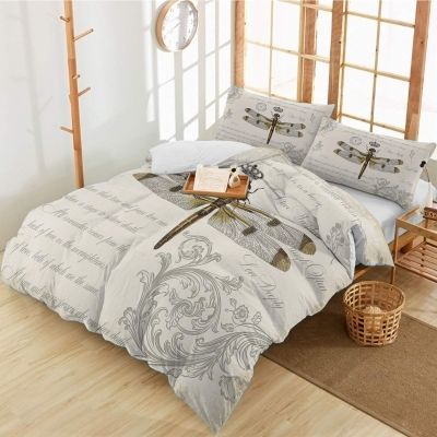 3 Pieces Cali King Bedding Duvet Covers Set Vintage Dragonfly and Crown Soft Quilt Cover and Pillow Shams,Lightweight Comforter Cover Sets for Bedroom Decor Flower Texture Retro Letter Kraft Paper