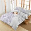 3 Pieces Full Bedding Duvet Covers Set Abstract Dahlia Flower Soft Quilt Cover and Pillow Shams,Lightweight Comforter Cover Sets for Bedroom Decor Grey Purple Blossoms Floral on White view 1