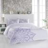 3 Pieces Full Bedding Duvet Covers Set Abstract Dahlia Flower Soft Quilt Cover and Pillow Shams,Lightweight Comforter Cover Sets for Bedroom Decor Grey Purple Blossoms Floral on White view 2