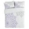 3 Pieces Full Bedding Duvet Covers Set Abstract Dahlia Flower Soft Quilt Cover and Pillow Shams,Lightweight Comforter Cover Sets for Bedroom Decor Grey Purple Blossoms Floral on White view 3