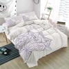3 Pieces Full Bedding Duvet Covers Set Abstract Dahlia Flower Soft Quilt Cover and Pillow Shams,Lightweight Comforter Cover Sets for Bedroom Decor Grey Purple Blossoms Floral on White view 4