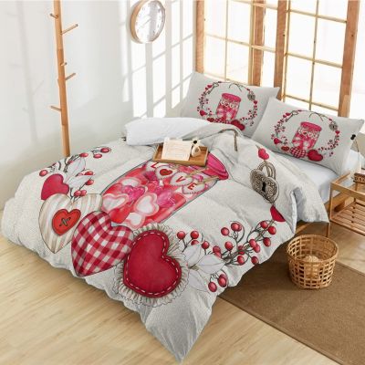3 Pieces California King Bedding Duvet Covers Set Valentine Love Candy in Bottle Berry Wreath Soft Quilt Cover and Pillow Shams,Lightweight Comforter Cover Sets for Bedroom Decor Vintage Burlap