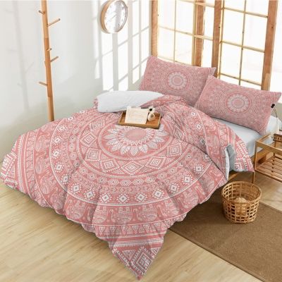 3 Pieces California King Bedding Duvet Covers Set Traditional Pink Bohemian Mandala Flower Soft Quilt Cover and Pillow Shams,Lightweight Comforter Cover Sets for Bedroom Decor Tribe Boho Floral