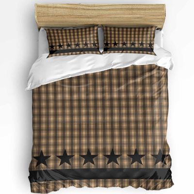 3 Pieces Cali King Bedding Duvet Covers Set Western Star Country Style Buffalo Plaid Soft Quilt Cover and Pillow Shams,Comforter Cover Sets for Bedroom Decor Black Stars Striped on Checker
