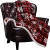 Chucoco Sherpa Throw Blanket Christmas Snowflake on Buffalo Check Flannel Fleece Soft Cozy Warm Throws Luxury Microfiber Blankets Plush Quilt Bedspread for Bed Couch Sofa Red Black view 1