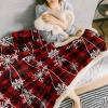 Chucoco Sherpa Throw Blanket Christmas Snowflake on Buffalo Check Flannel Fleece Soft Cozy Warm Throws Luxury Microfiber Blankets Plush Quilt Bedspread for Bed Couch Sofa Red Black view 4
