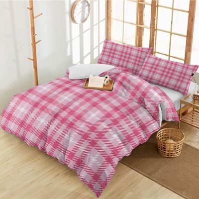 3 Pieces Full Bedding Duvet Covers Set Valentine's Day Pink Striped Plaid Soft Quilt Cover and Pillow Shams,Lightweight Comforter Cover Sets for Bedroom Decor Vintage Classic Sweet Grid