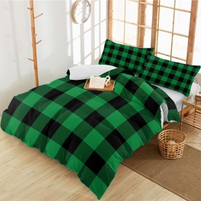 3 Pieces California King Bedding Duvet Covers Set St. Patrick's Day Green Black Classic Plaid Soft Quilt Cover and Pillow Shams,Lightweight Comforter Cover Sets for Bedroom Decor Buffalo Checkered