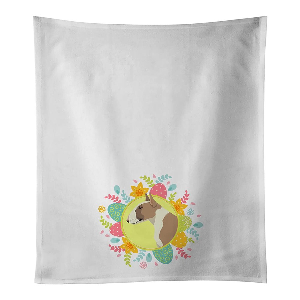 Caroline's Treasures WDK3208WTKT Fawn and White Bull Terrier Easter White Kitchen Towel Set of 2 Dish Towels, White Decorative Bathroom Hand Towel for Hand, Face, Hair, Yoga, Tea, Dishcloth, 19 X 25