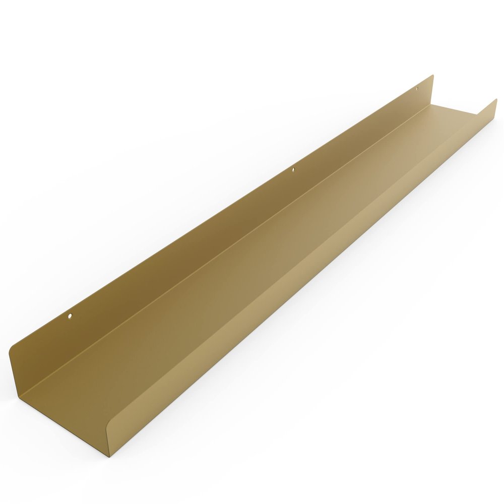 DIY CARTEL Made in USA Floating Metal Wall Shelf Picture Ledge - USA Manufactured Steel - Industrial Heavy Duty Modern Farmhouse Rustic Designed Shelf (36in Gold)
