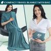 PAVILIA Travel Blanket Airplane Compact with Bag, Small Travel Pillow Blanket Long Flights, Lightweight Plane Blanket with Luggage Strap, Camping Blanket for Traveler Essentials, Teal Blue, 65x40 view 2