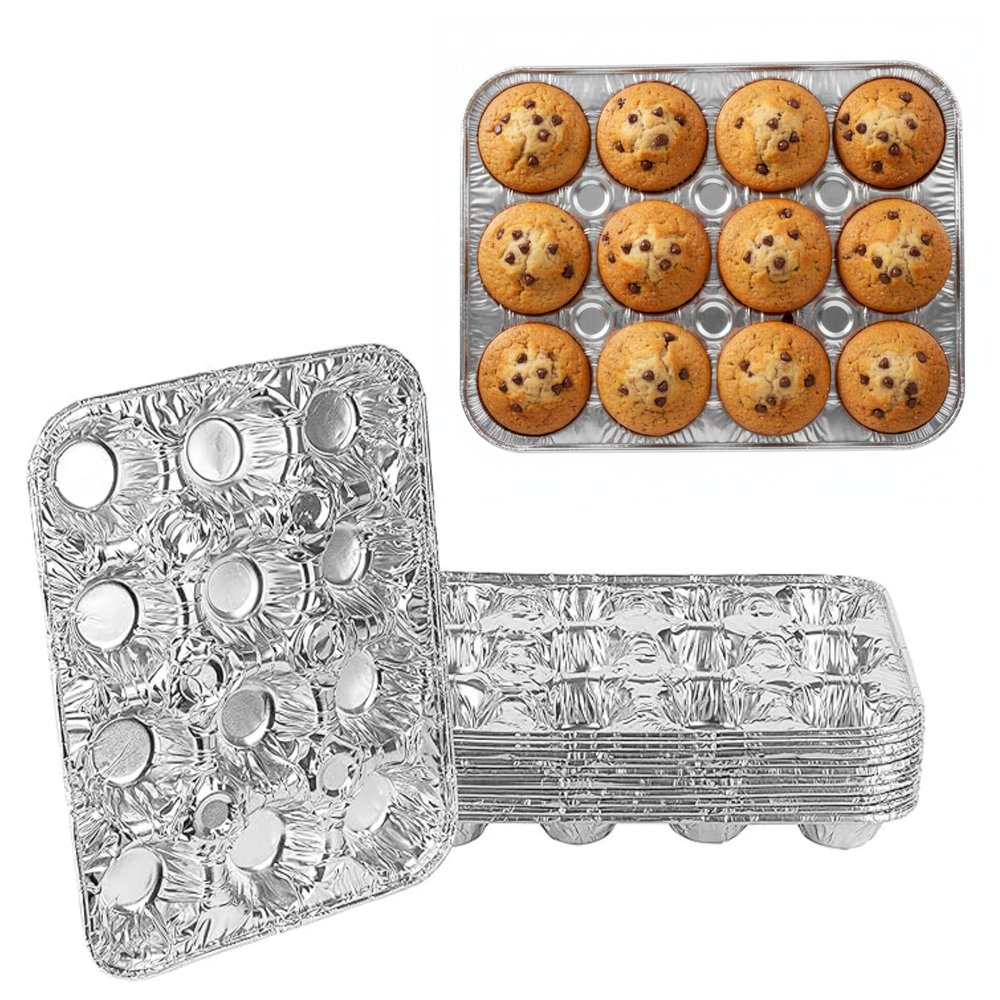 Aluminum 12 Cup Muffin Pan - Disposable Aluminum Cupcake Pans - Muffin Tin Great for Baking Cupcakes, Mini Muffins, Small Pies - Heavy Duty, Durable Reusable Recyclable - Bake Sale Pans Bulk (150)