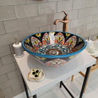 Ceramic Unique Wash Basin, Bathroom Vessel Sink Above Countertop Basin, Bowl Sink Lavatory, Bathroom Remodeling, Vanity Glossy Wash Stand (Diameter: 20)
