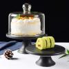 Afternoon Tea Stand, Round Dessert Display Tray with Base and Glass Right Angle Lid, Multifunction Food Tray Ceramic Serving Plate(Size:20.3cm) view 3