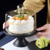 Afternoon Tea Stand, Round Dessert Display Tray with Base and Glass Right Angle Lid, Multifunction Food Tray Ceramic Serving Plate(Size:20.3cm) view 4