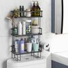 FLOLXNB Over The Toilet Storage Shelf, 3-Tier Bathroom Storage Organizer Upgrade Punch-Free Toliet Storage Shelf, Home Storage Rack with Hooks Shelf,Black view 1