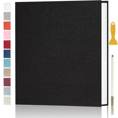 Aenbuslm Photo Album Self Adhesive Pages for 4x6 5x7 8x10 Pictures Scrapbook Magnetic Photo Albums with Sticky Pages Books with A Metallic Pen for Baby Wedding Family 11x10.6 Black 60 Pages