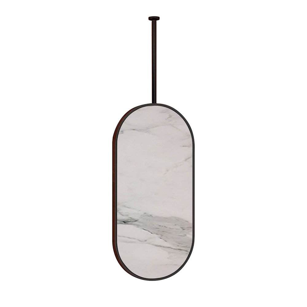 Gaommini Ceiling Mounted Hanging Rod Mirror with Black Metal Frame and Boom, Bathroom Mirrors Vanity Makeup Shaving Mirror, Decorative Mirrors for Wall - Oval (Size : 40cmx60cm)