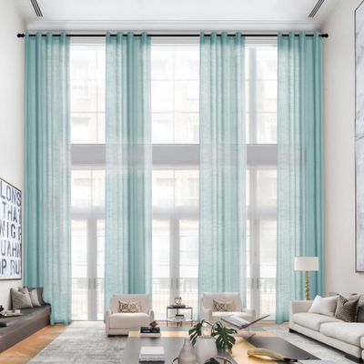 Frelement Extra Long Curtains Grommet Curtains Breathable Linen Curtains Panels for High Ceiling Loft Bedroom Thermal Insulated Tall Curtains, 100" W x 108" L, 1 Panel, Nile Blue