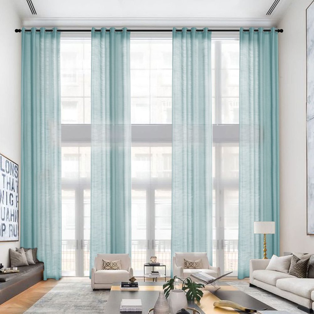 Frelement Extra Long Curtains Grommet Curtains Breathable Linen Curtains Panels for High Ceiling Loft Bedroom Thermal Insulated Tall Curtains, 100" W x 108" L, 1 Panel, Nile Blue