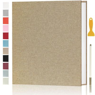 Aenbuslm Photo Album Self Adhesive Pages for 4x6 5x7 8x10 Pictures Scrapbook Magnetic Photo Albums with Sticky Pages Books with A Metallic Pen for Baby Wedding Family 11x10.6 Yellow 60 Pages