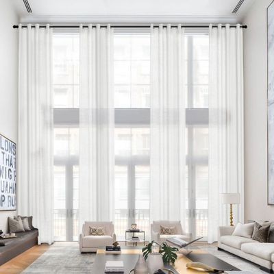 Frelement Extra Long Linen Curtains 16ft Length Light Filtering Breathable Curtains for High Ceiling Loft Thermal Insulated Grommet Curtains Drapes, 50" W x 192" L, 2 Panels, White