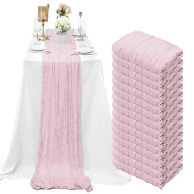 15 Pack Cheesecloth Table Runner 10Ft Pink Table Runner 35 x120Inch Cheese Cloth Table Runners for Wedding Anniversary Banquet Birthday Party Engagement Bridal Baby Shower Valentine's Day Table Decor