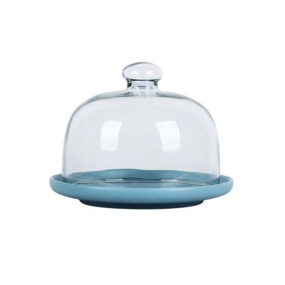 6/8/10 Inch Bread Plate, Blue Porcelain Serving Plate with Clear Glass Dome, Delicate Afternoon Tea Stand Pastry Server Fruit Platter(Size:15cm)