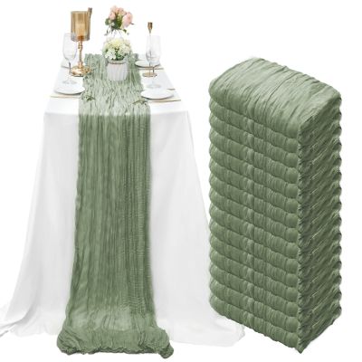 15 Pack Cheesecloth Table Runner 10Ft Romantic Cheese Cloth Table Runner 35 x120Inch Gauze Boho Table Runners for Wedding Birthday Party Bridal Baby Shower Engagement Home Fall Table Decor(Sage Green)