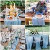 15 Pack Cheesecloth Table Runner 10Ft Cheese Cloth Table Runner 35 x120Inch Romantic Boho Table Runners for Wedding Banquet Birthday Party Engagement Baby Bridal Shower Engagement Decor(Dusty Blue) view 3