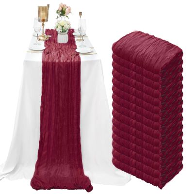15 Pack Cheesecloth Table Runner 10Ft Gauze Cheese Cloth Table Runner 35x120Inch Rustic Boho Table Runners for Wedding Birthday Party Bridal Baby Shower Anniversary Engagement Holiday Decor(Burgundy)