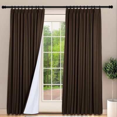 Frelement 100% Blackout Curtains with Thermal Lining Linen Curtain Draperies for Chrismas Decor Thermal Insulated Pinch Pleat Curtains for Bedroom, 100" W x 102" L, 2 Panels, Brown