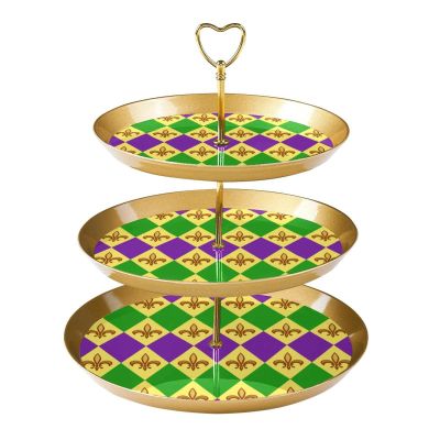 3 Tier Cupcake Stand, Mardi Gras Pattern Tiered Dessert Holder Cake Display Tower Fruit Round Plates for Tea Party Wedding Baby Shower