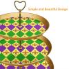 3 Tier Cupcake Stand, Mardi Gras Pattern Tiered Dessert Holder Cake Display Tower Fruit Round Plates for Tea Party Wedding Baby Shower view 2